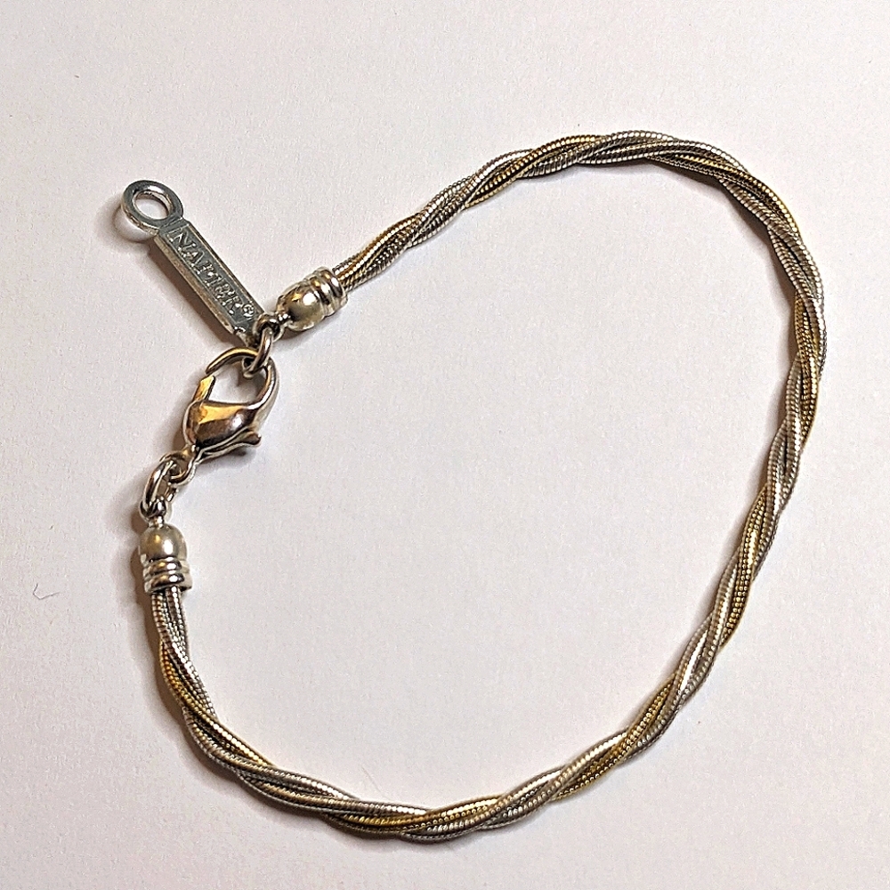 Vintage Signed Napier Silver And Gold Tone Metal Rope Bracelet